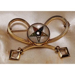 Vtg Amco Jewelers Masonic Order of Eastern Star Textured Bow Gold Pin/Brooch